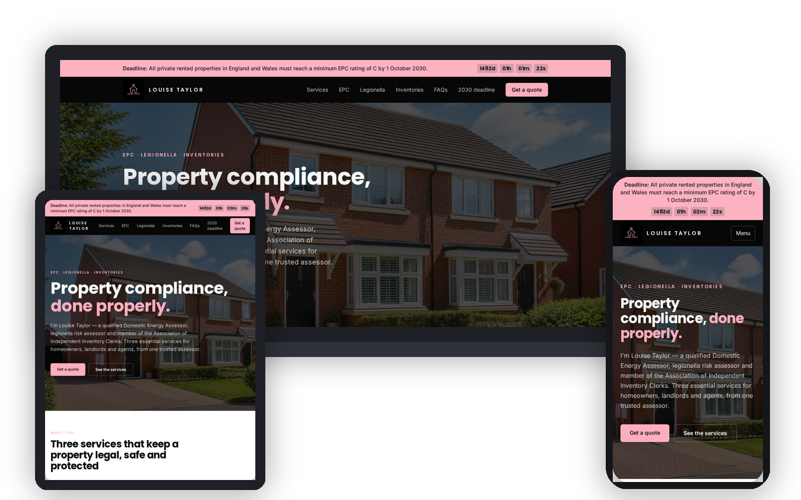 EPC Louise website shown on a laptop, tablet and mobile