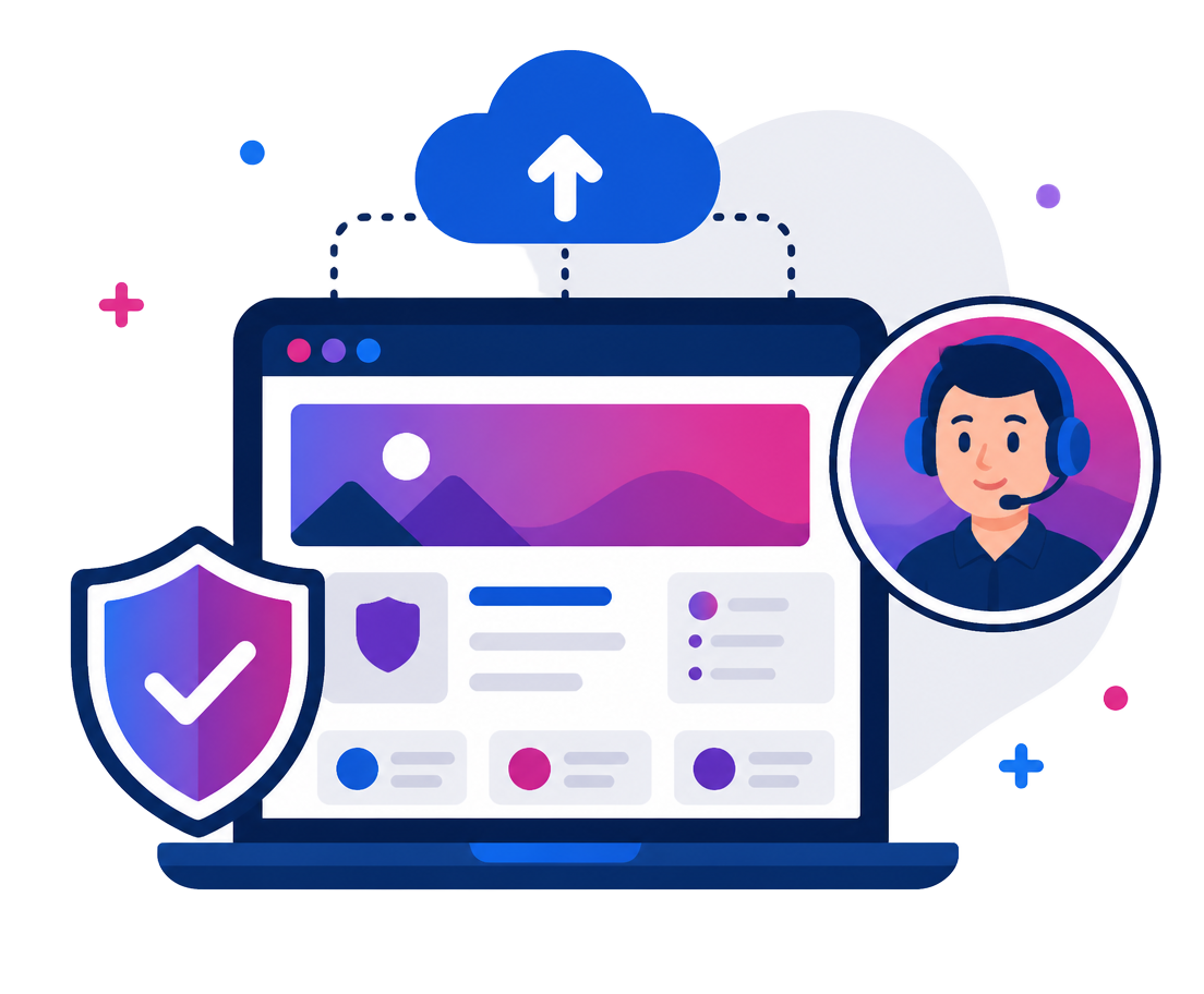 A website protected with backups, security and friendly support