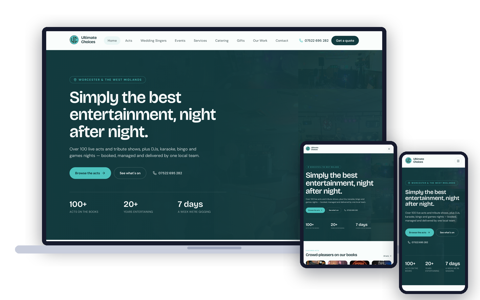 Ultimate Choice website shown on a laptop, tablet and mobile